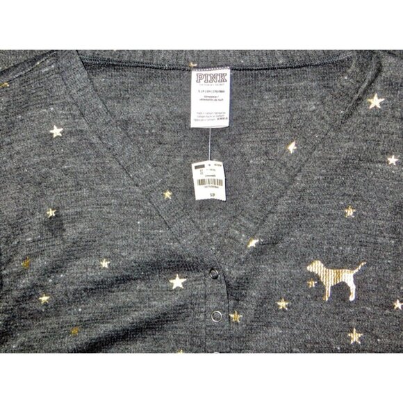 NEW! Victoria’s Secret PINK Thermal Sleep Romper Long Sleeve Gold Stars Gray S - Picture 7 of 9